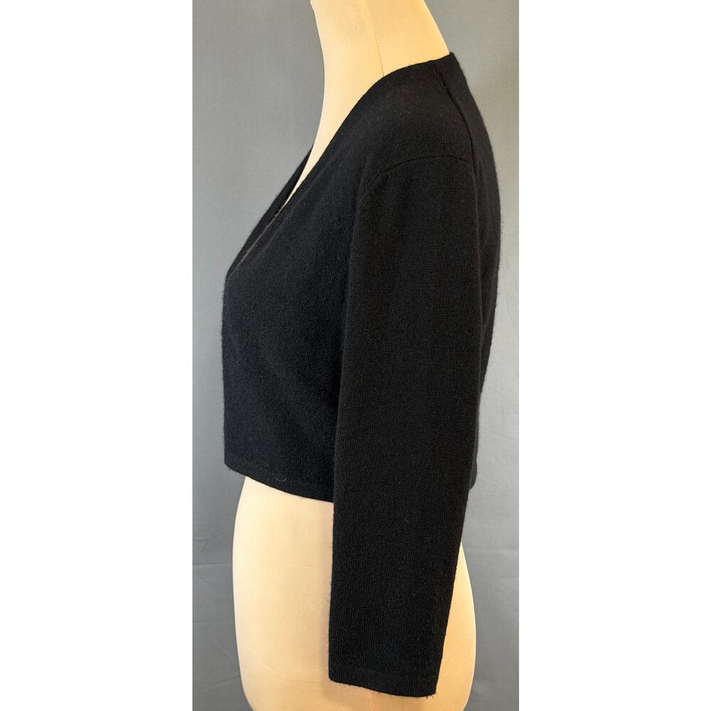 Neiman Marcus 100% Cashmere 3/4 Sleeve Open Cardigan Black Cropped Sweater Med - Picture 4 of 13